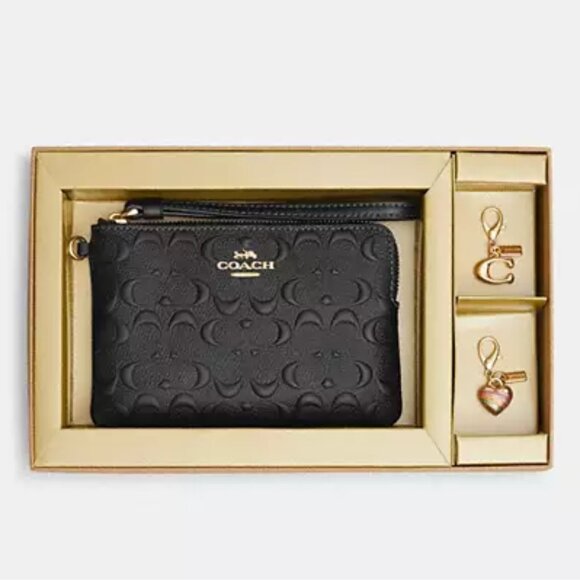 Coach Signature Embossed Leather Wristlet with Charms - Picture 1 of 3